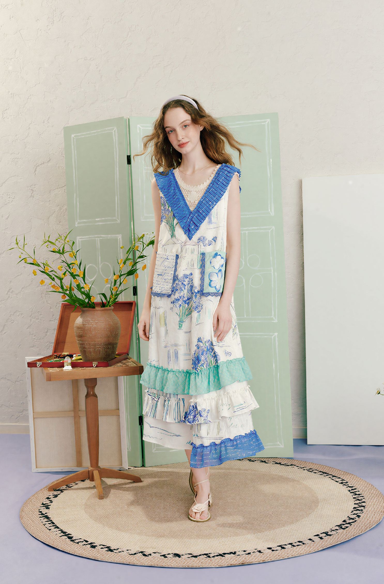 Printed French V-Neck Dress