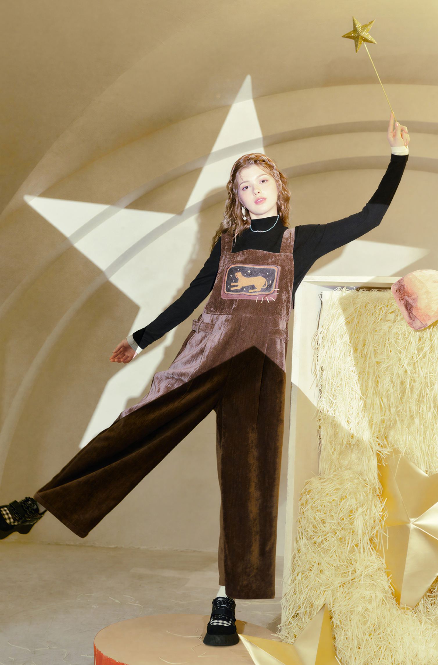 Loose-fitting straight-leg overalls/jumpsuit