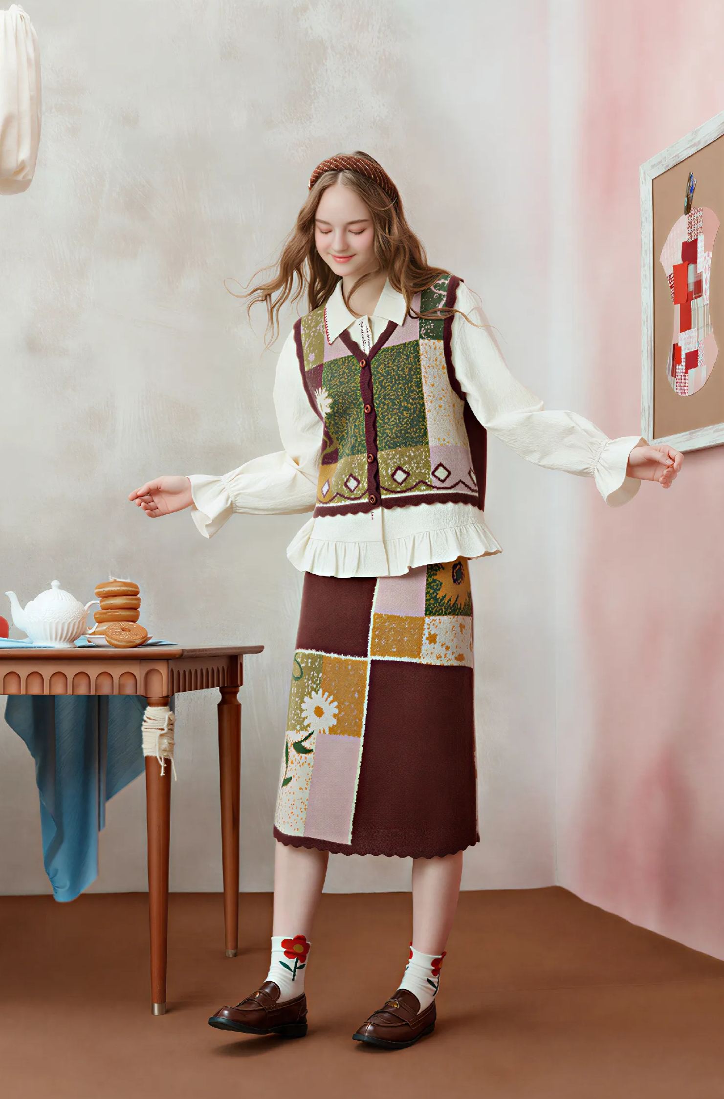 Designer Knit Vest & Skirt Set