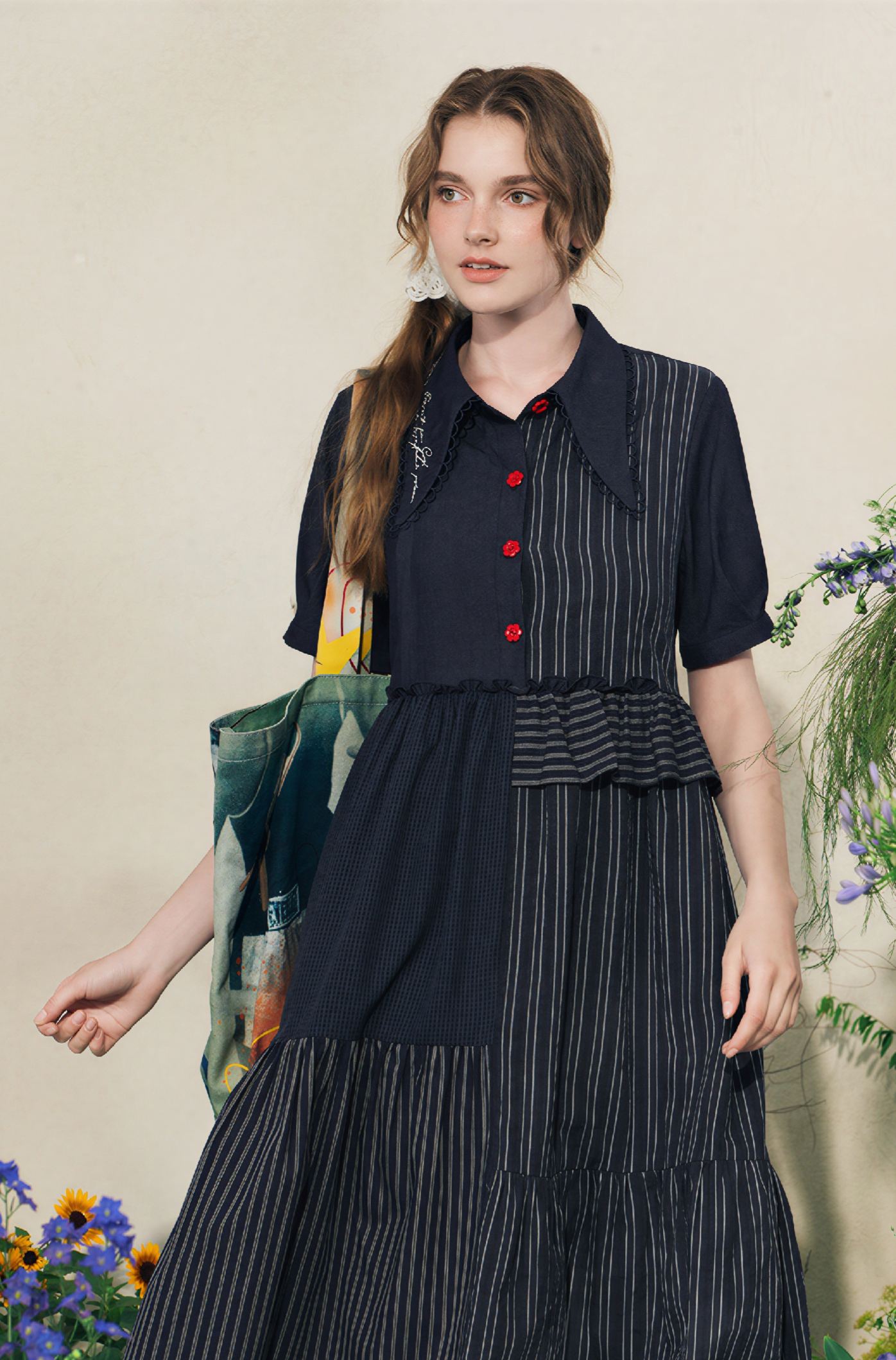 Black Asymmetric French Patchwork Dress | LYONSENS Women's Fashion