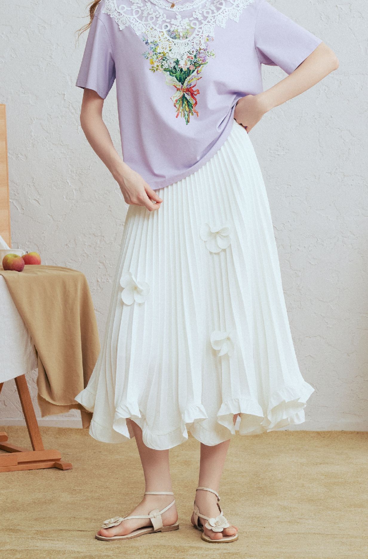 White Pleated Midi Skirt