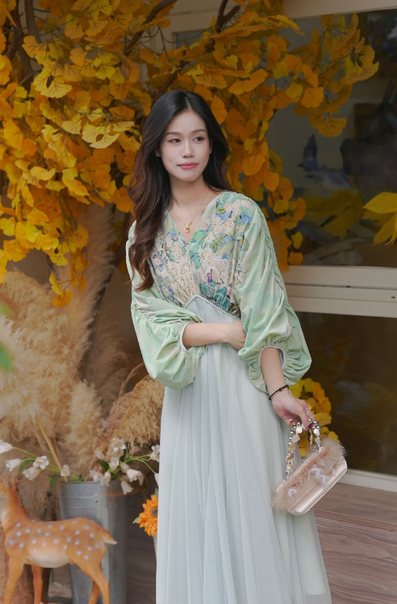 Vintage Lantern Sleeve Dress-LYONSENS