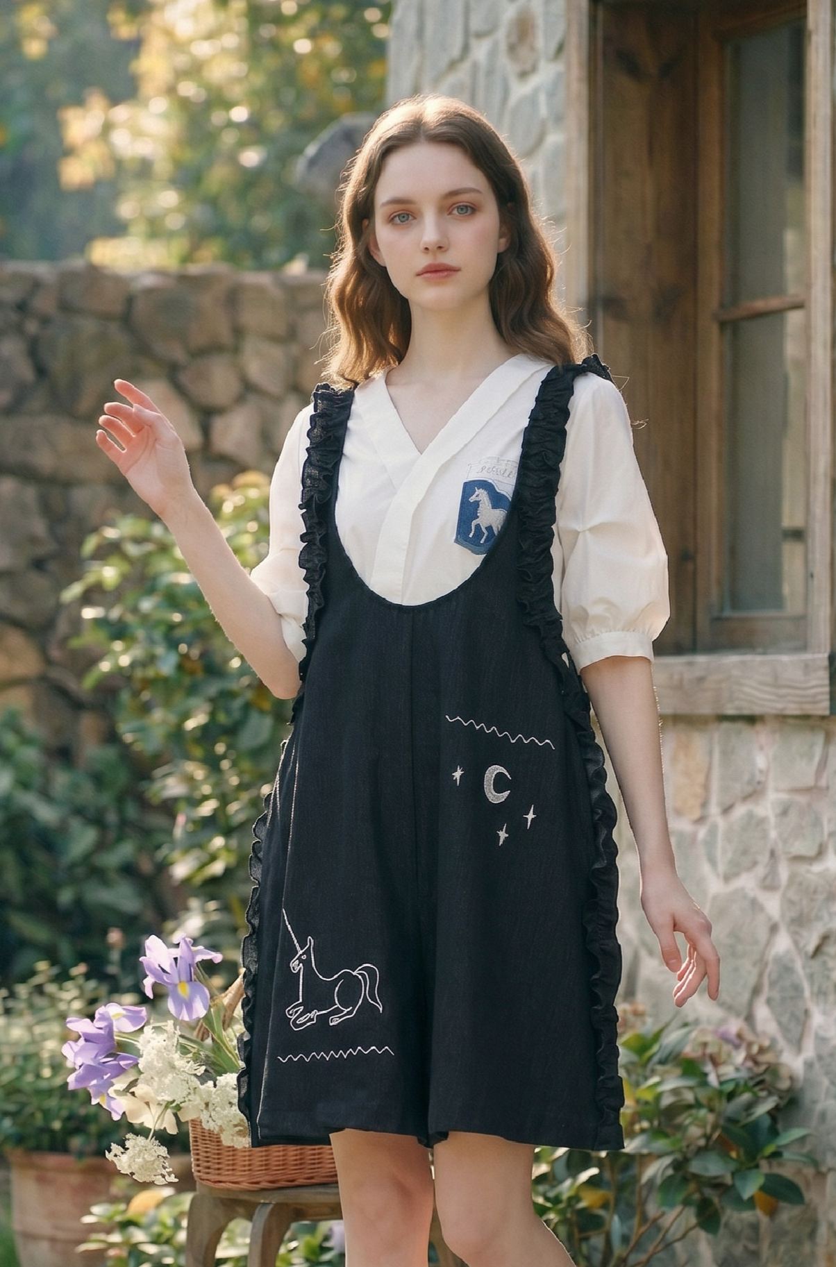 Embroidered Denim Overalls