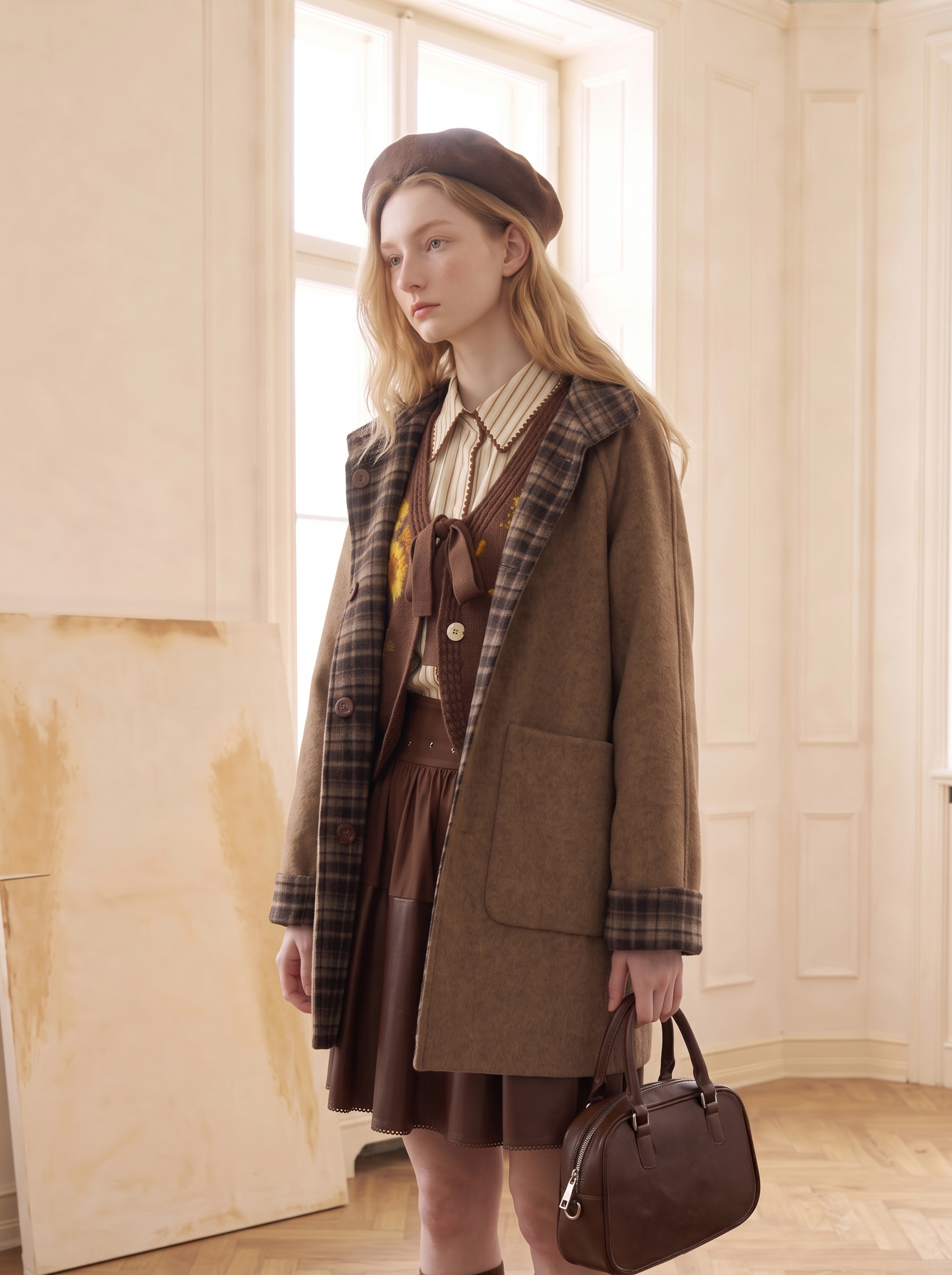 Casual Drop Shoulder Long Sleeve Woolen Coat-LYONSENS