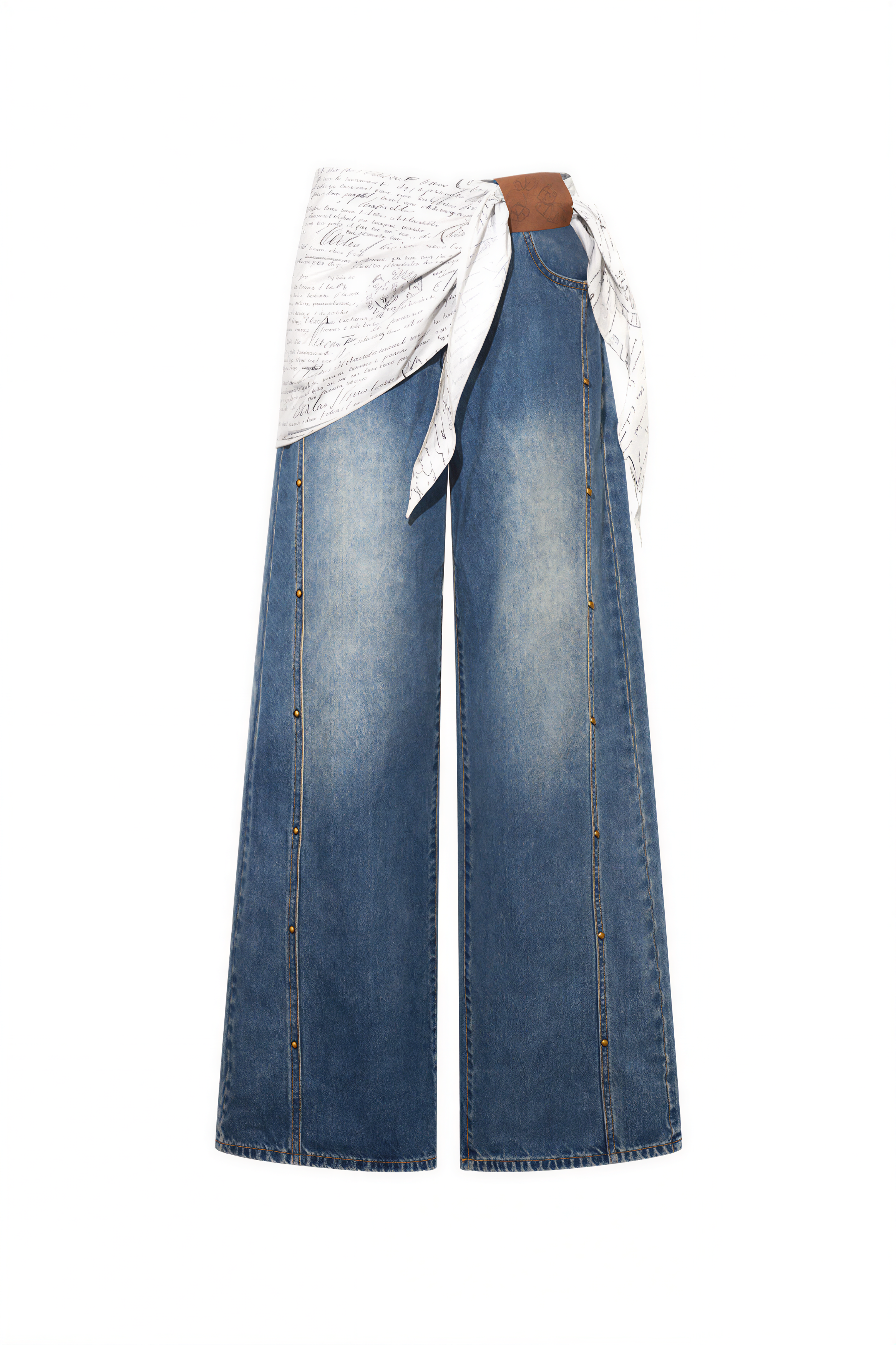 Van Gogh-Inspired Dark Vintage Wide-Leg Denim Pants