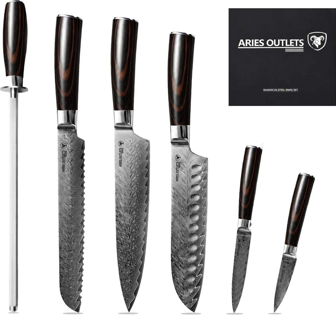 Aries Outlets 6-delat japanskt damaskusstålsköksknivset