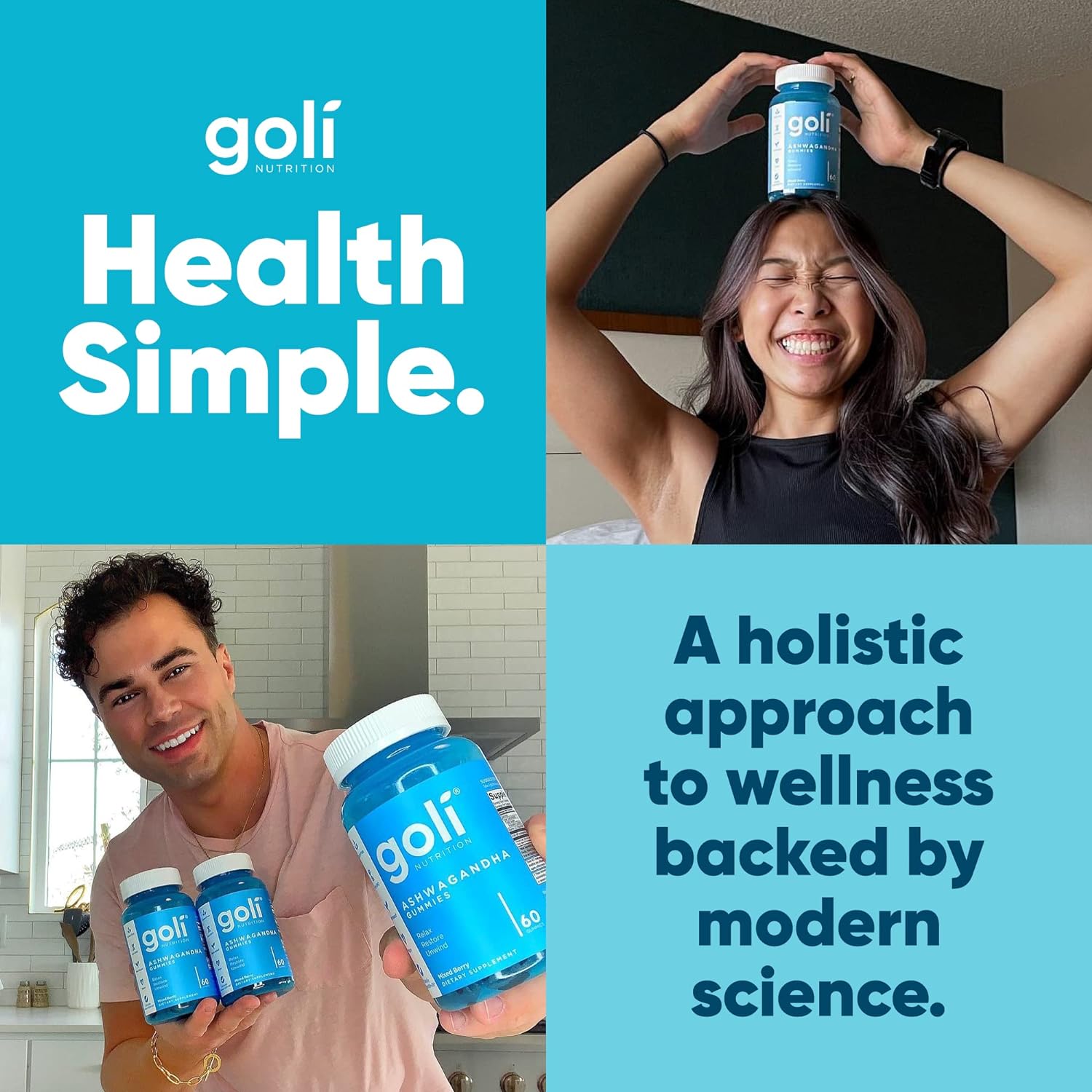 Goli Ashwagandha & Vitamin D Gummy - Mixed Berry, KSM-66, Vegan, Plant Based, Non-GMO, Gluten-Free & Gelatin Free.