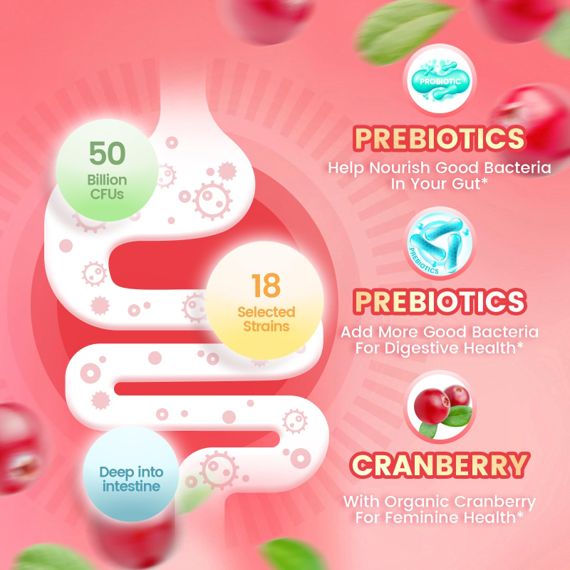 Women Probiotic Gummies, Prebiotic Gummy, Cranberry Probiotics for Woman Vaginigal Health| 60 Gummies