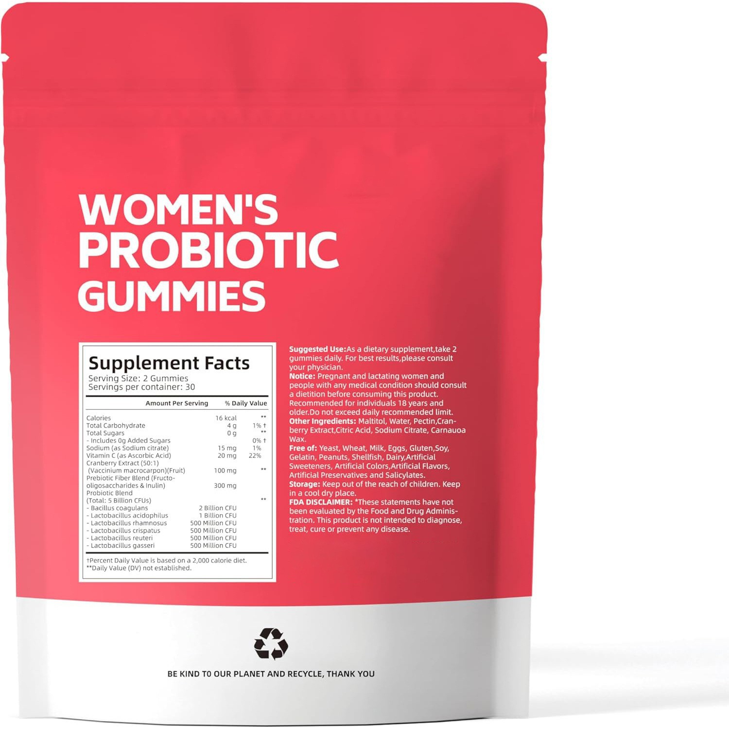 Women Probiotic Gummies, Prebiotic Gummy, Cranberry Probiotics for Woman Vaginigal Health| 60 Gummies