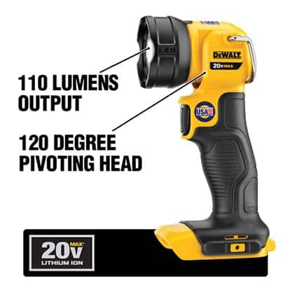 The LED Flashlight has a pivoting functionality, is lightweight and has a ring hook for hanging.