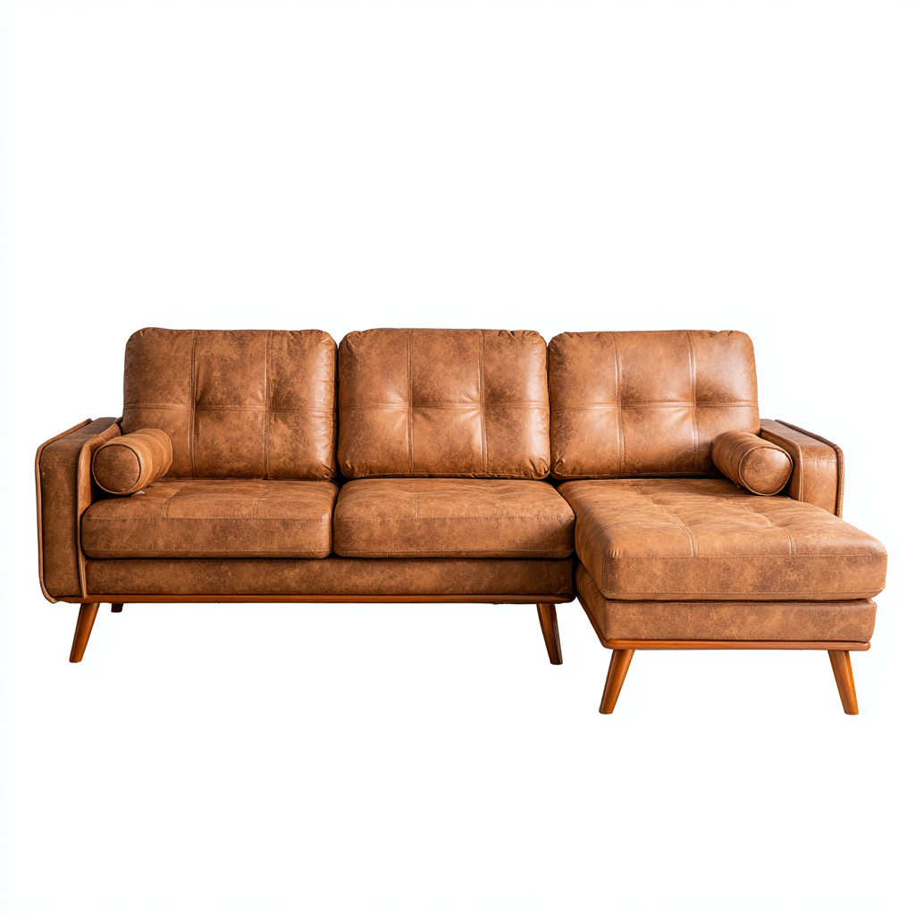 Divano angolare - pelle - 265x160x87 cm - marrone chiaro - design moderno-Comfyete