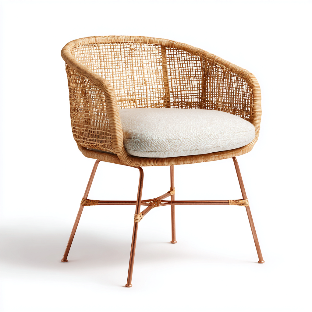 Sedia da giardino-rattan sintetico-metallo-64x61x83 cm-beige-rame-design moderno-Comfyete