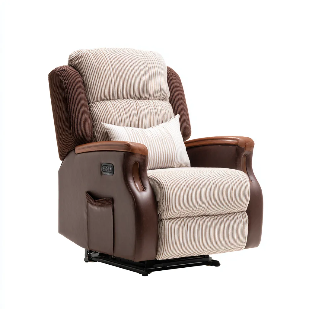 Poltrona reclinabile - tessuto - pelle sintetica - legno - 104x92x108 cm - beige-marrone - design classico-Comfyete