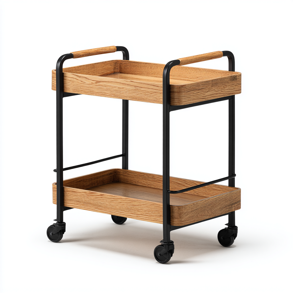 Carrello da cucina-legno-metallo-65x40x85 cm-legno chiaro-nero-stile moderno-Comfyete