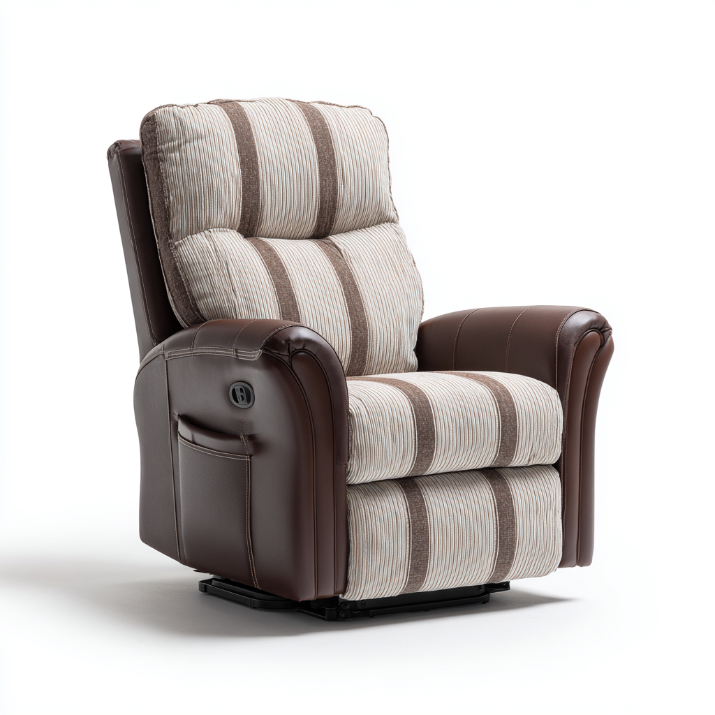 Poltrona reclinabile - tessuto - pelle sintetica - 103x92x107 cm - beige-marrone - design classico-Comfyete