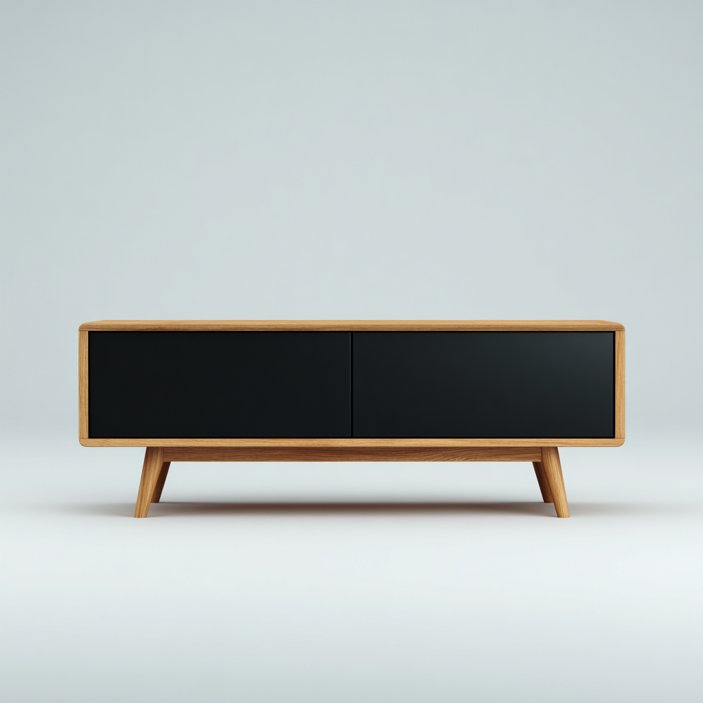 Mobile TV - legno-metallo - 150x40x48 cm - nero-legno naturale - design nordico minimale-Comfyete