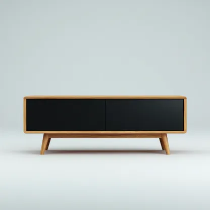 Mobile TV - legno-metallo - 150x40x48 cm - nero-legno naturale - design nordico minimale-Comfyete