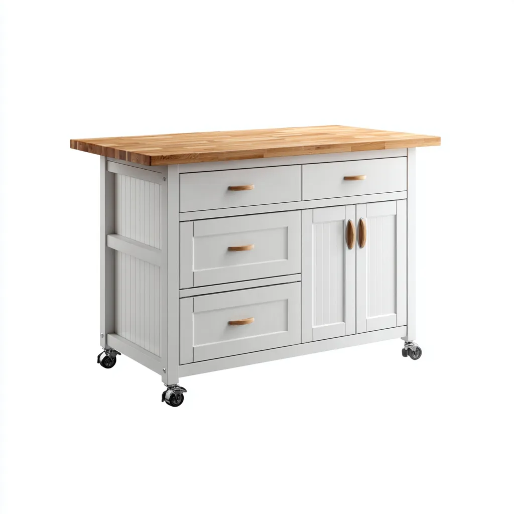 Isola da cucina-legno-metallo-126x55x94 cm-bianco-naturale-design moderno-Comfyete