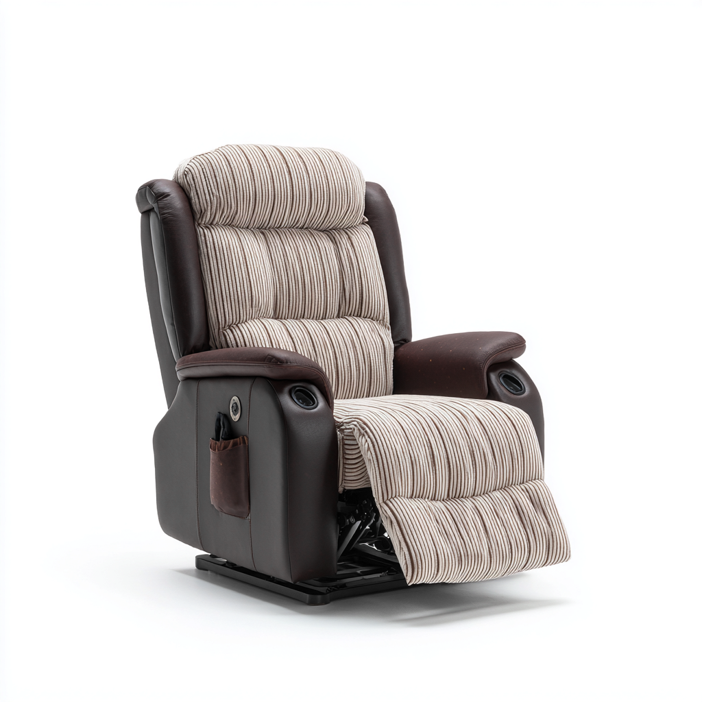 Poltrona reclinabile - tessuto - pelle sintetica - 104x93x108 cm - beige-marrone scuro - design classico-Comfyete