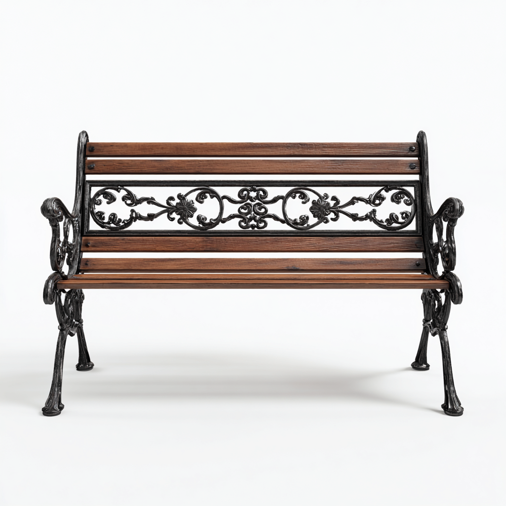 Panca da giardino-legno-metallo-128x59x91 cm-marrone-nero-stile classico-Comfyete