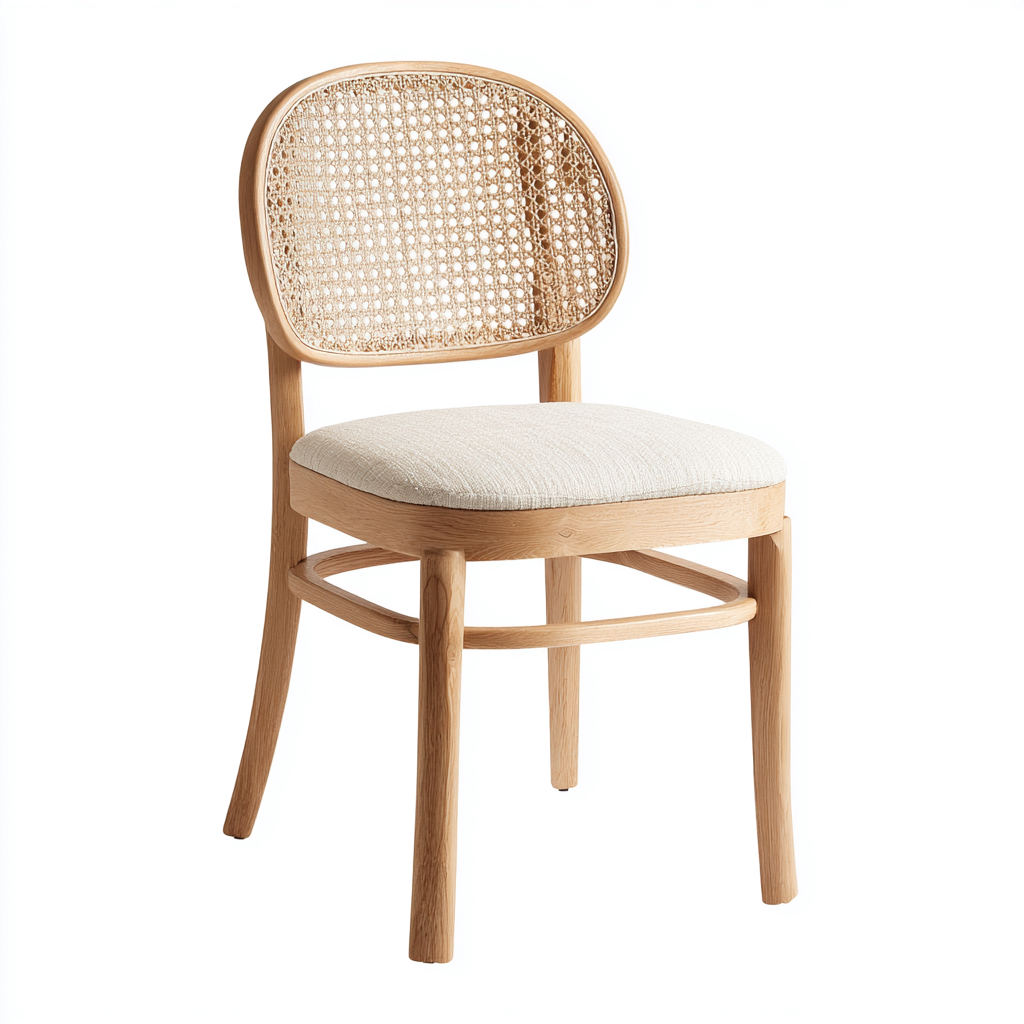 Sedia da pranzo-legno-rattan-tessuto-45x50x85 cm-naturale-beige-design classico-Comfyete