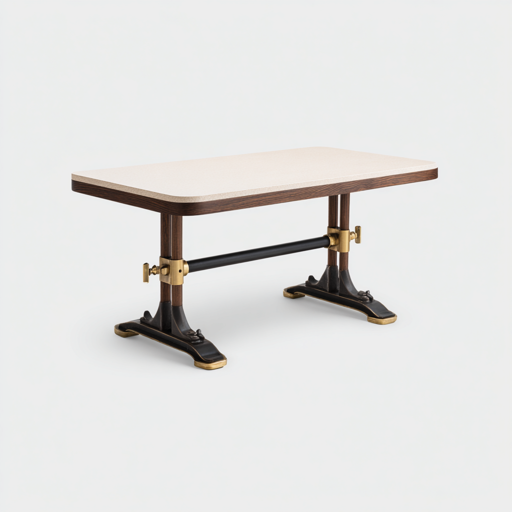 Tavolo da pranzo-legno-metallo-130x70x75 cm-marrone-nero-ottone-design vintage-Comfyete