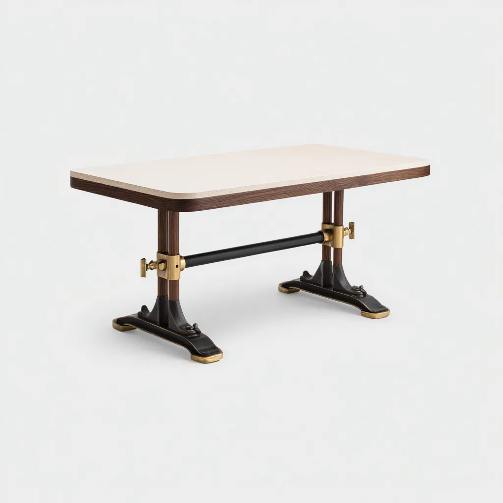 Tavolo da pranzo-legno-metallo-130x70x75 cm-marrone-nero-ottone-design vintage-Comfyete