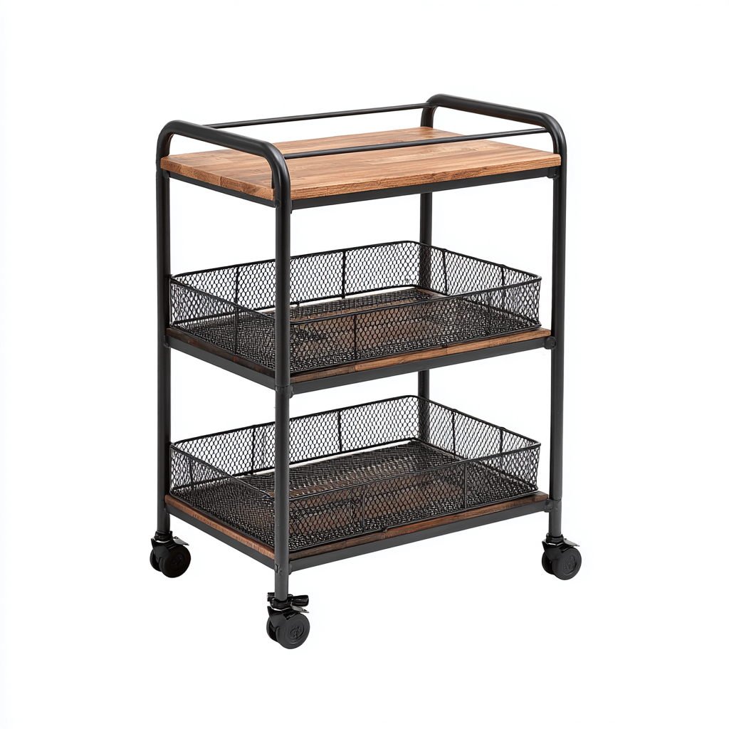 Carrello da cucina-metallo-legno-64x40x87 cm-marrone-nero-design industriale-Comfyete