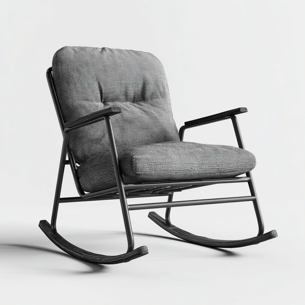 Sedia a dondolo - tessuto-metallo-legno - 94x72x100 cm - grigio scuro - stile moderno-Comfyete