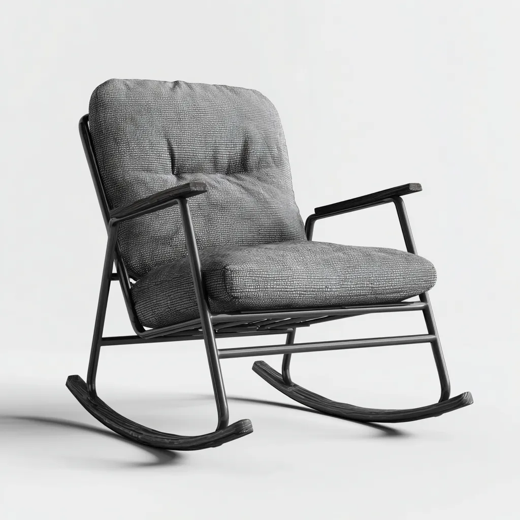 Sedia a dondolo - tessuto-metallo-legno - 94x72x100 cm - grigio scuro - stile moderno-Comfyete