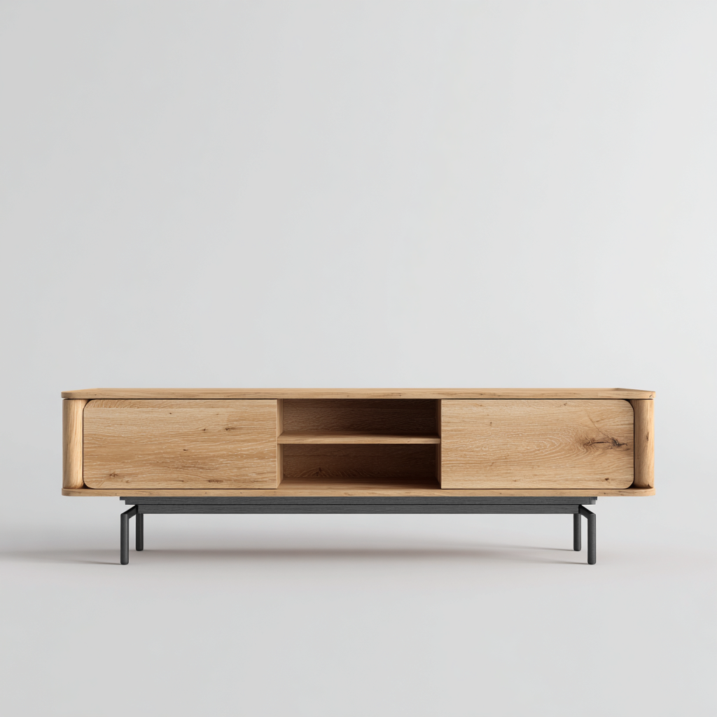 Mobile TV - legno rovere - 160x40x50 cm - rovere naturale-nero - stile moderno-Comfyete