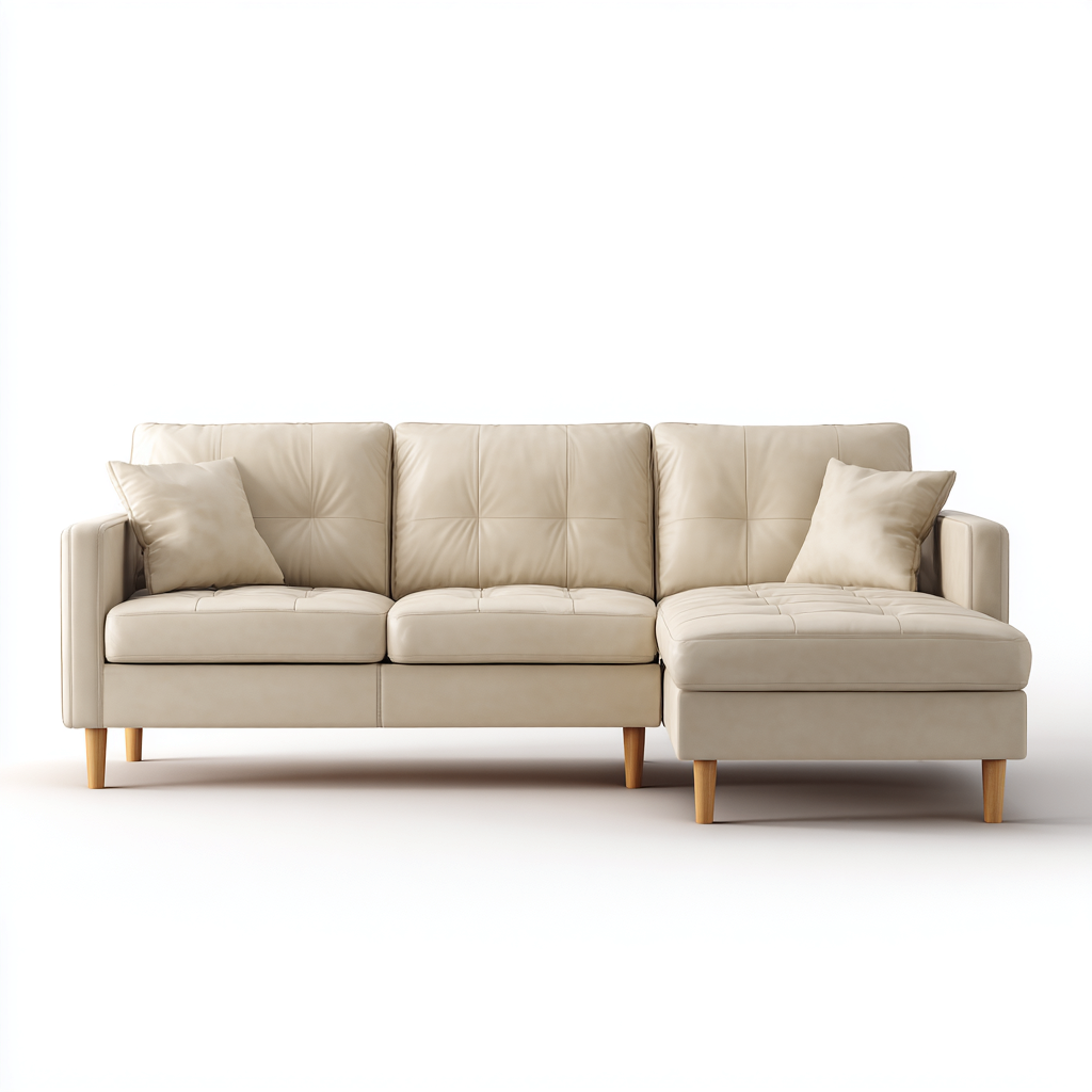 Divano angolare - pelle - 264x159x86 cm - crema - design moderno-Comfyete