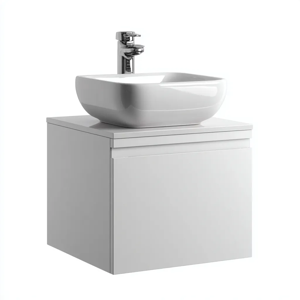 Mobile lavabo - legno composito - 50x41x52 cm - bianco lucido - design moderno con lavabo da appoggio e anta integrata-Comfyete
