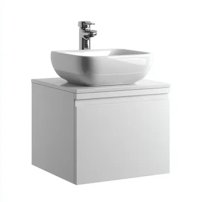 Mobile lavabo - legno composito - 50x41x52 cm - bianco lucido - design moderno con lavabo da appoggio e anta integrata-Comfyete