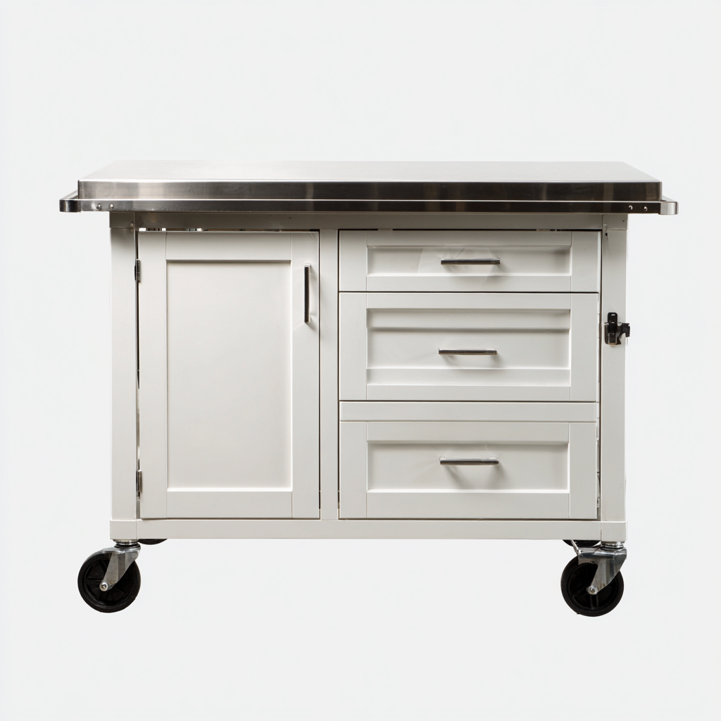 Isola da cucina-metallo-legno-95x55x90 cm-bianco-grigio-design moderno-Comfyete