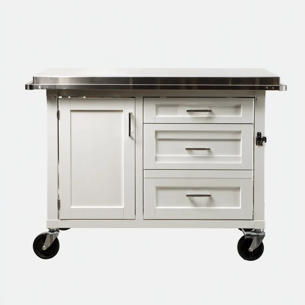 Isola da cucina-metallo-legno-95x55x90 cm-bianco-grigio-design moderno-Comfyete