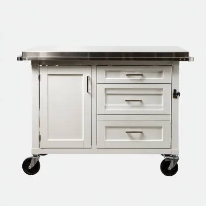 Isola da cucina-metallo-legno-95x55x90 cm-bianco-grigio-design moderno-Comfyete