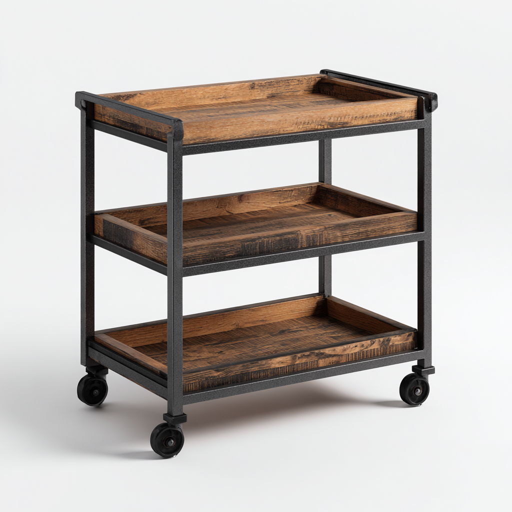 Carrello da cucina-metallo-legno-68x42x86 cm-marrone-nero-design industriale-Comfyete