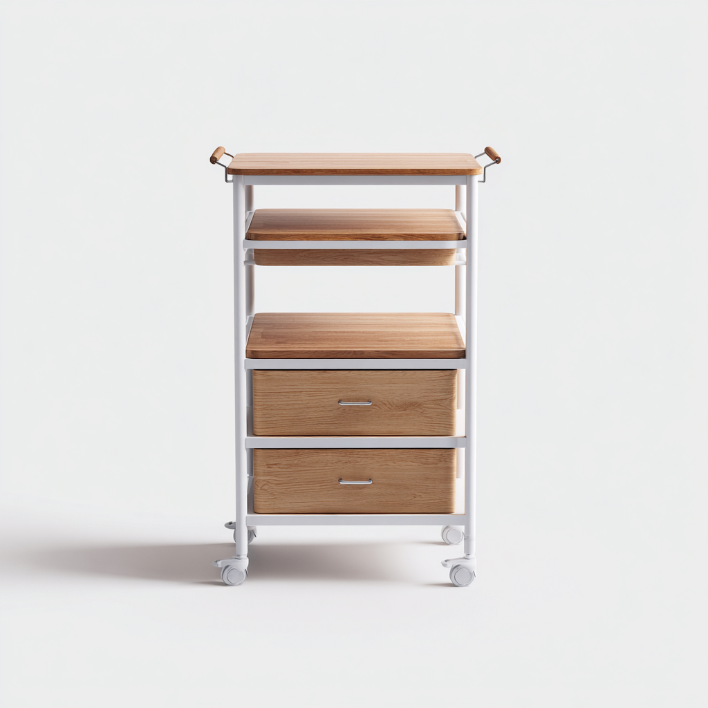 Carrello da cucina-legno-metallo-68x40x92 cm-legno-bianco-design moderno-Comfyete