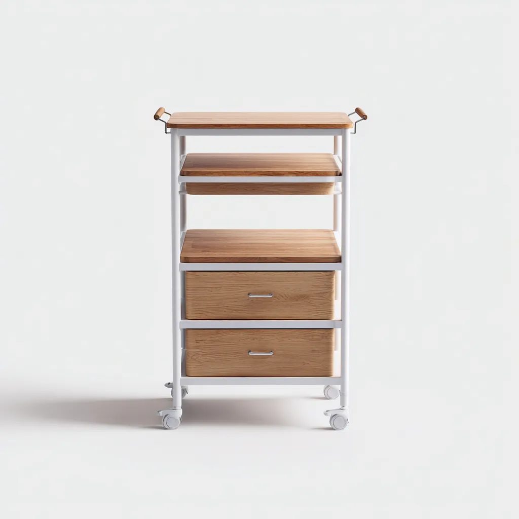 Carrello da cucina-legno-metallo-68x40x92 cm-legno-bianco-design moderno-Comfyete