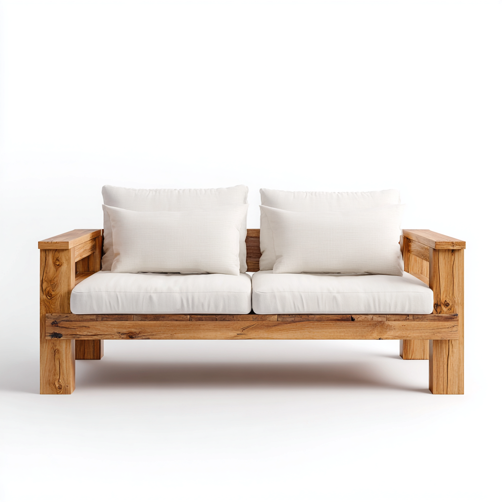 Divano da esterno-legno-152x86x89 cm-bianco-design naturale-Comfyete