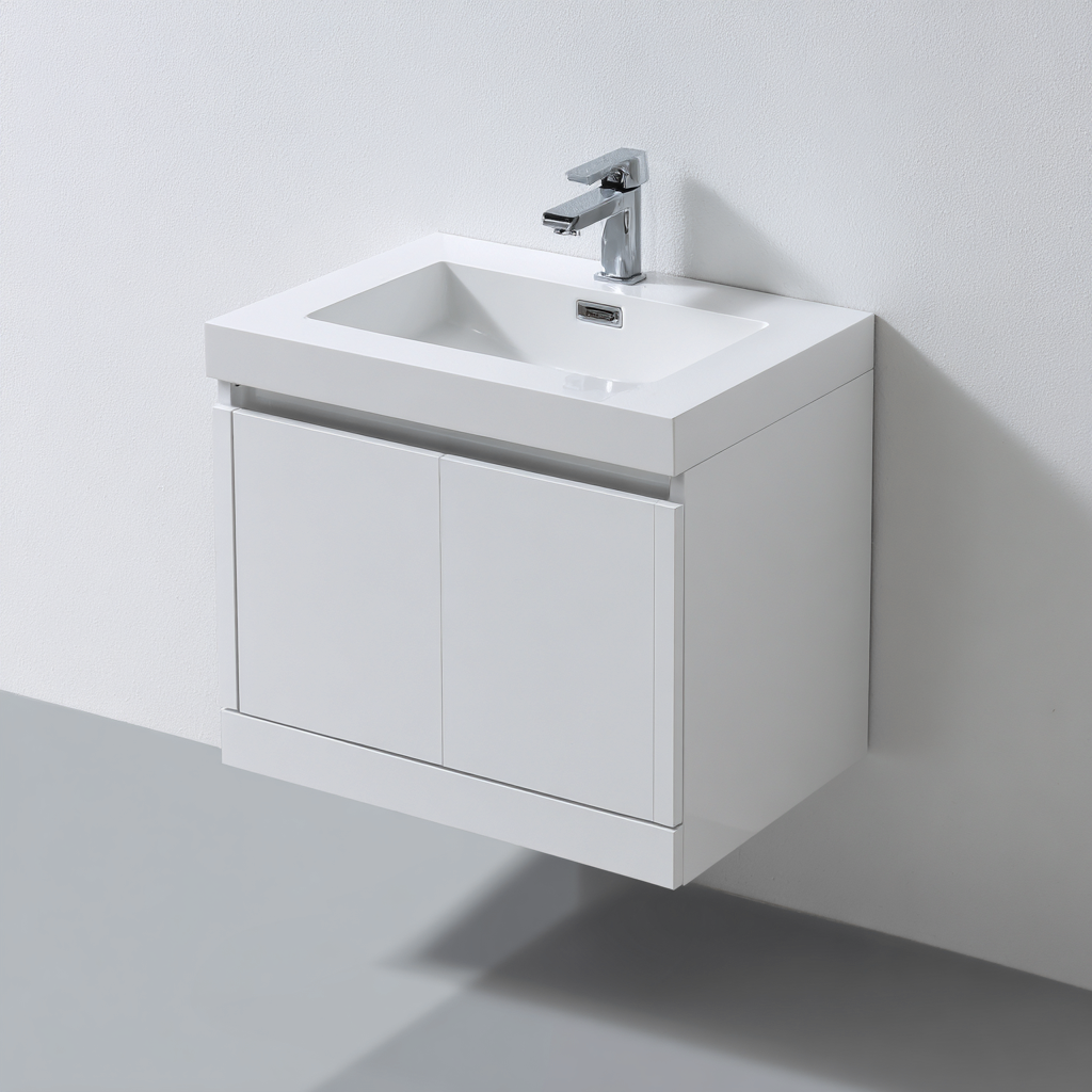 Mobile lavabo - legno composito - 60x45x55 cm - bianco lucido - design moderno con doppia anta-Comfyete