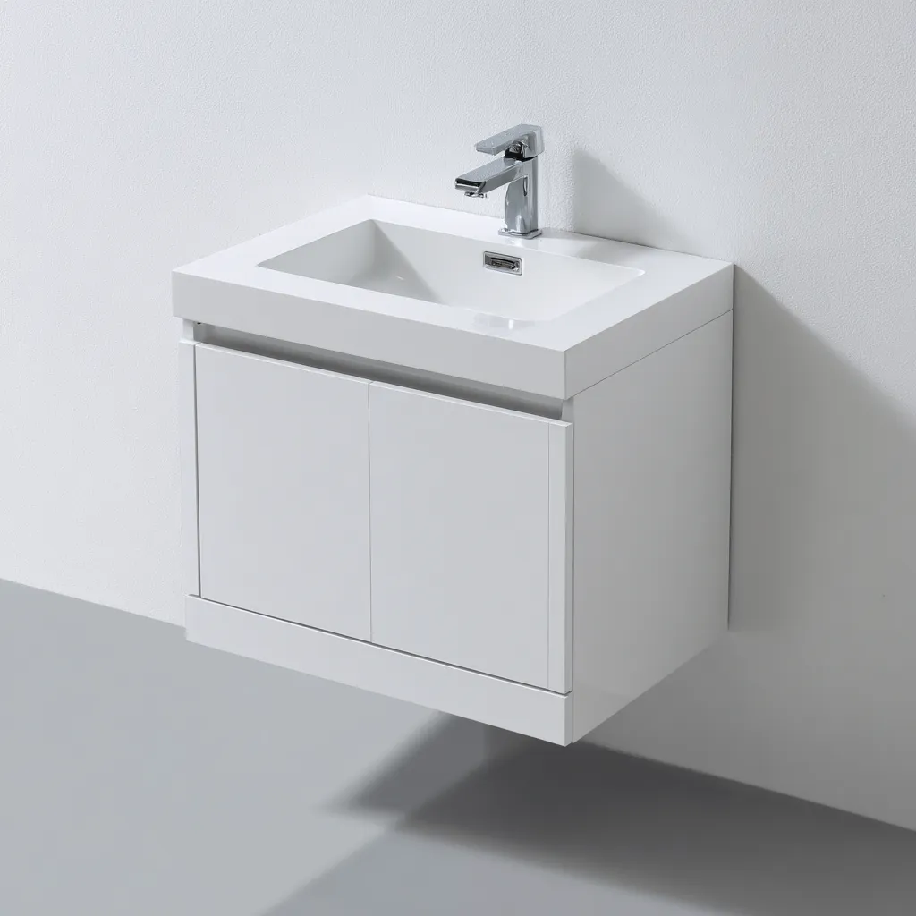 Mobile lavabo - legno composito - 60x45x55 cm - bianco lucido - design moderno con doppia anta-Comfyete