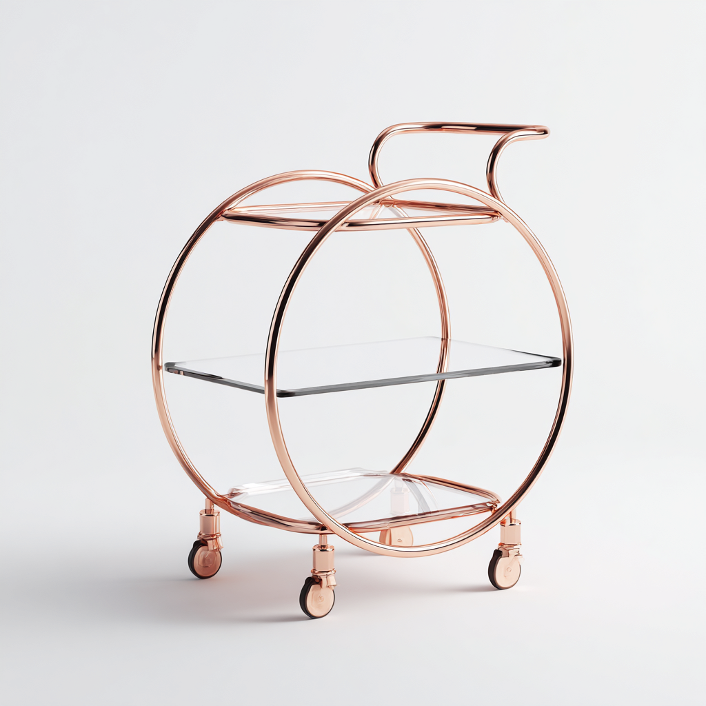 Carrello da cucina-metallo-vetro-60x45x88 cm-oro rosa-design moderno-Comfyete