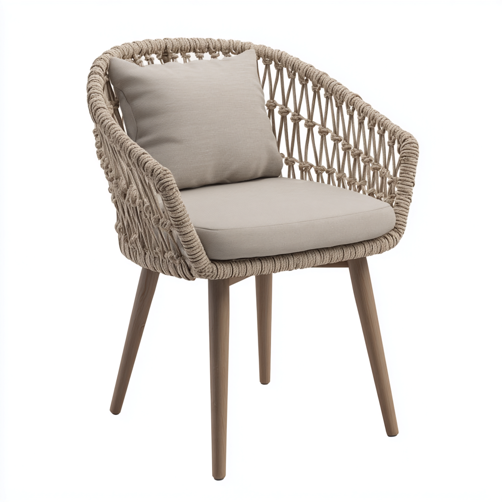 Sedia da giardino-rattan sintetico-legno-65x63x87 cm-beige-design moderno-Comfyete