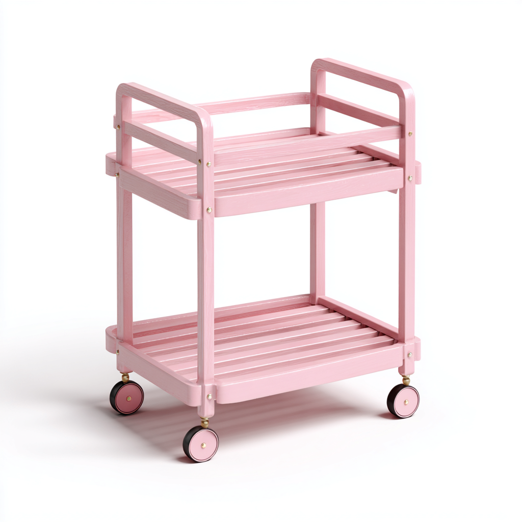 Carrello da cucina-legno-64x42x87 cm-rosa-design moderno-Comfyete