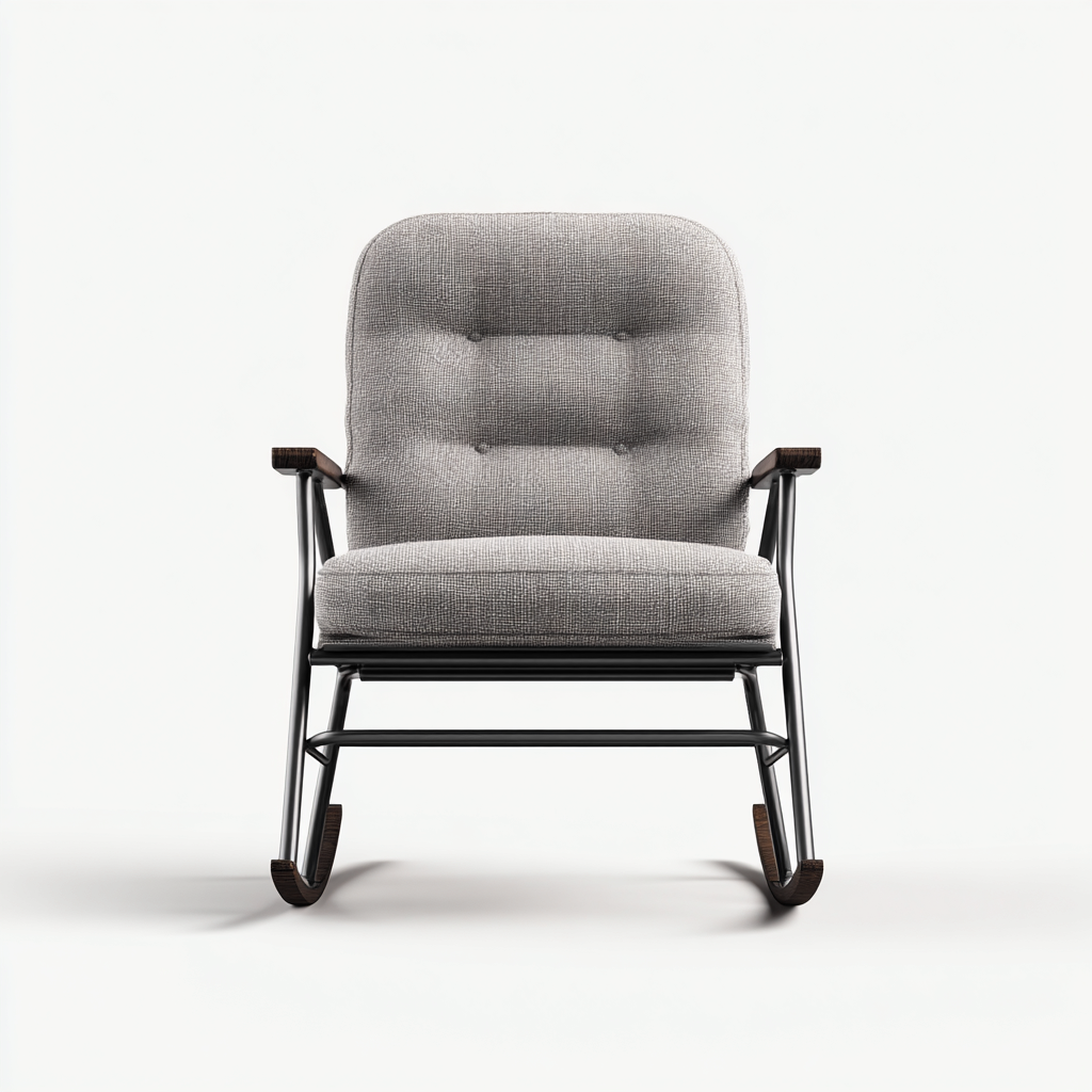 Sedia a dondolo - tessuto-metallo-legno - 92x70x98 cm - grigio chiaro - stile moderno-Comfyete