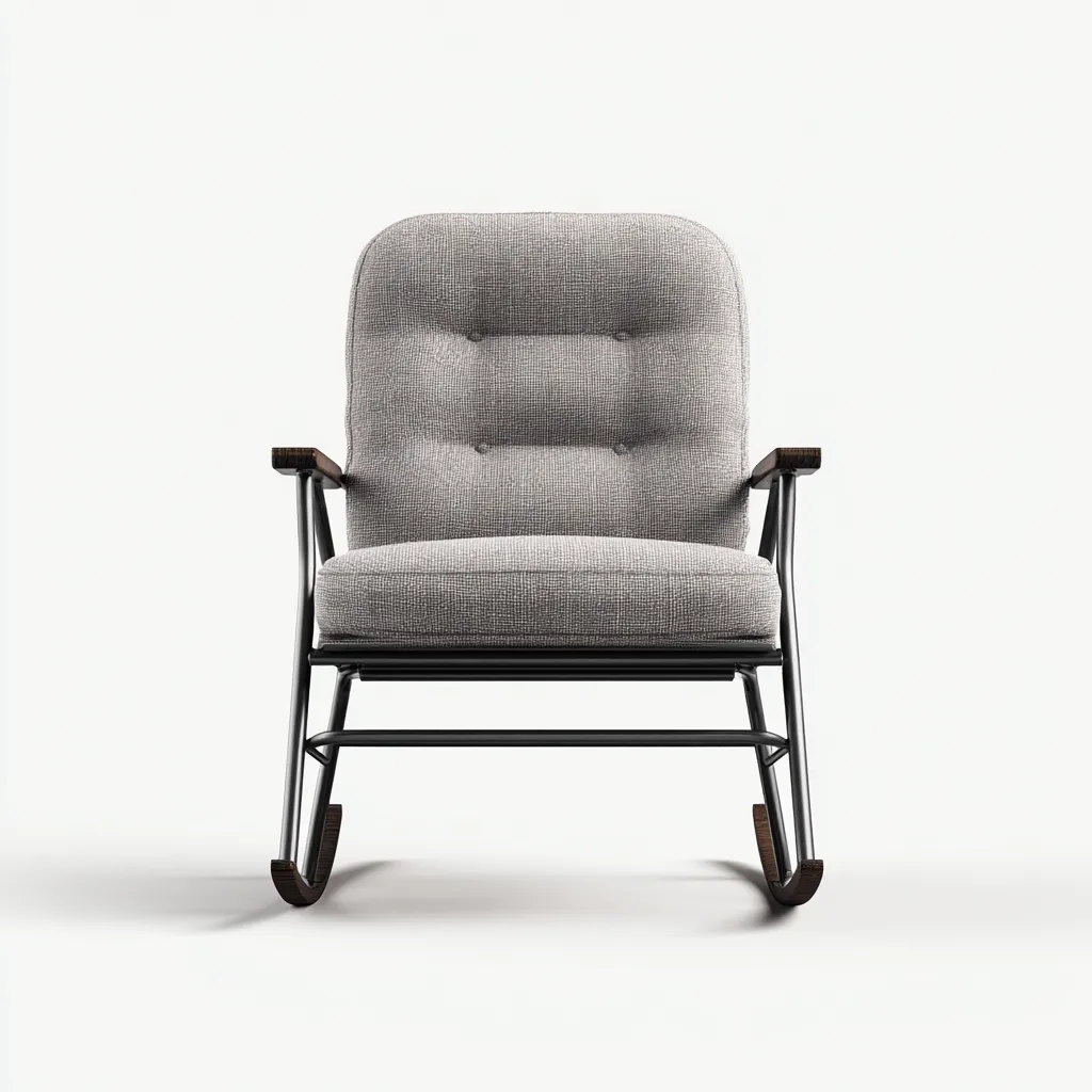 Sedia a dondolo - tessuto-metallo-legno - 92x70x98 cm - grigio chiaro - stile moderno-Comfyete