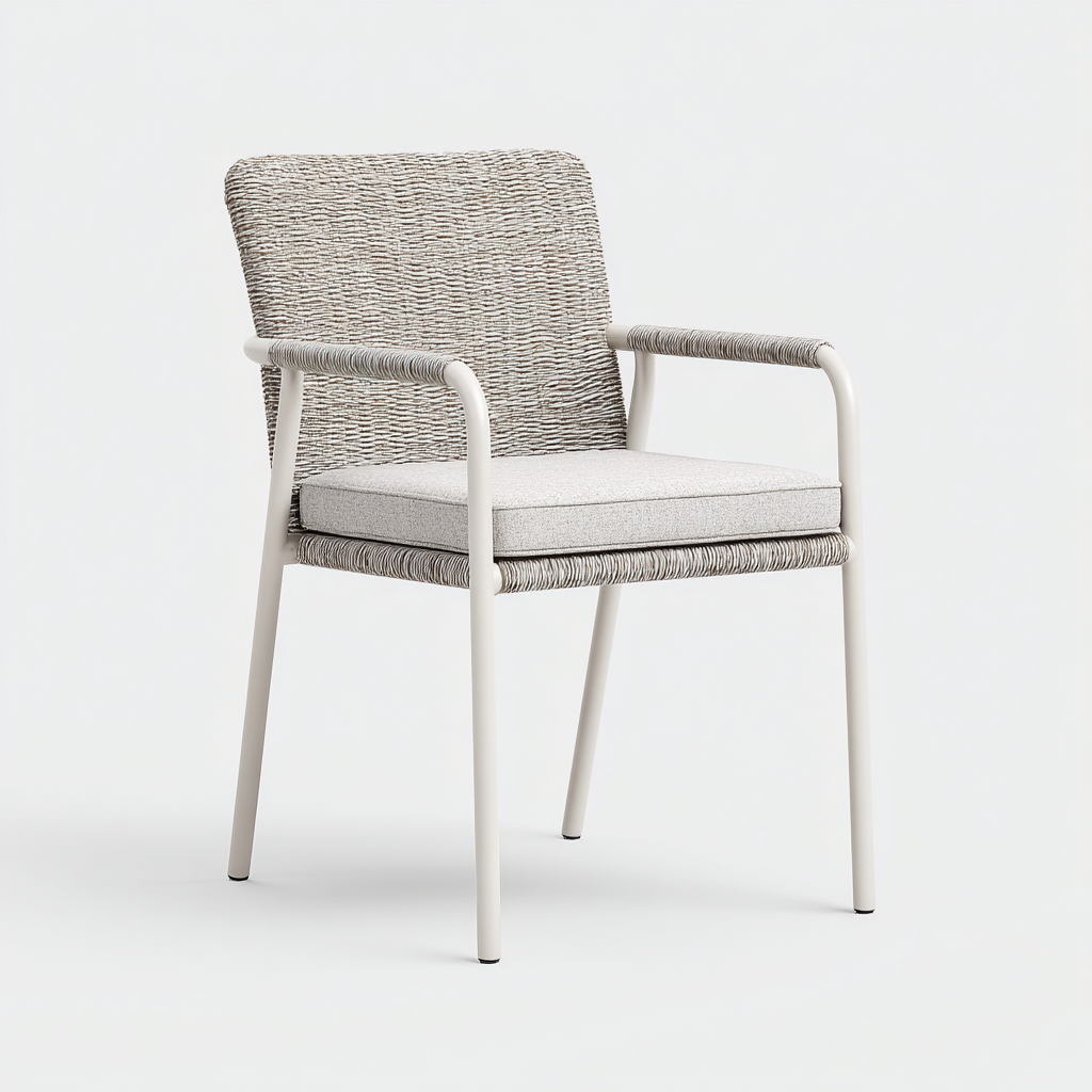 Sedia da giardino-rattan sintetico-metallo-57x60x83 cm-bianco-grigio-design moderno-Comfyete