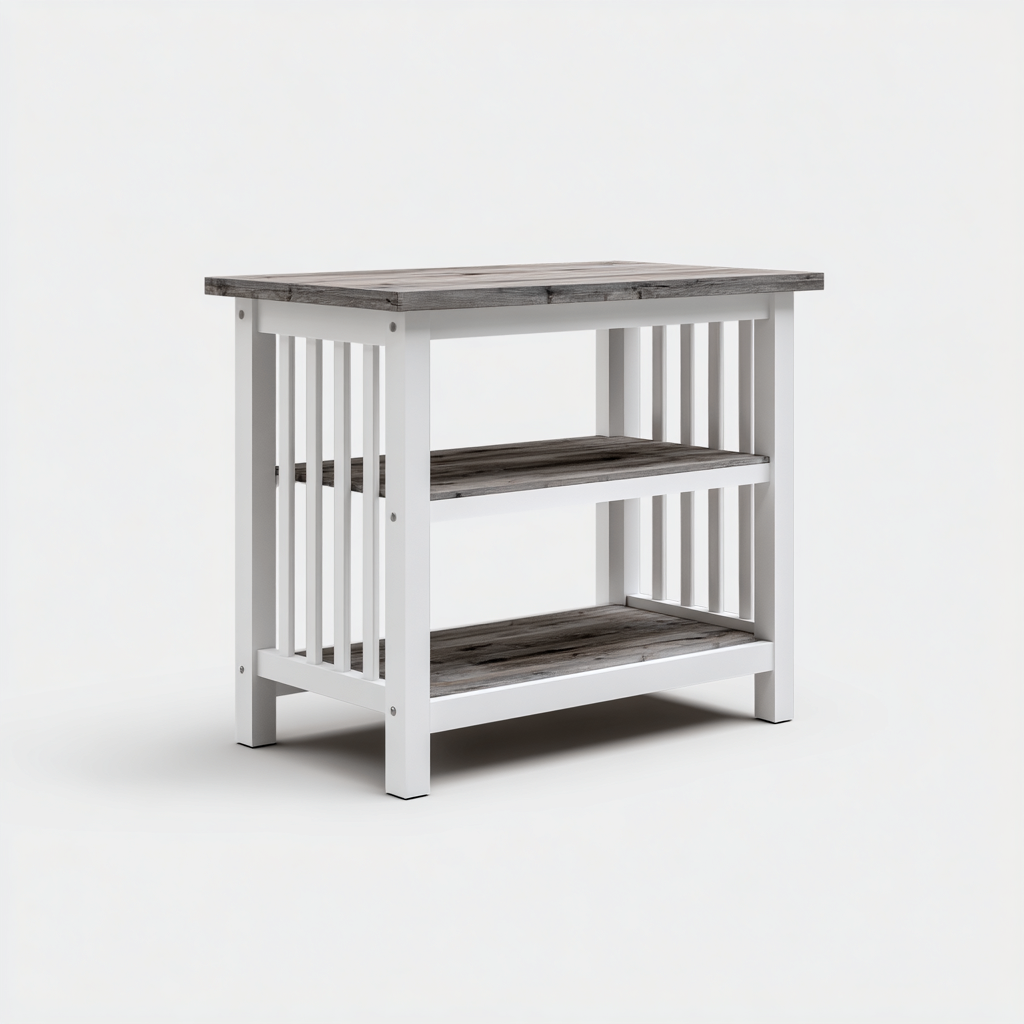 Isola da cucina-legno-metallo-108x44x86 cm-bianco-grigio-design moderno-Comfyete